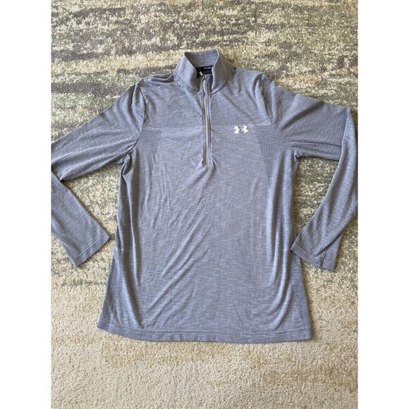 Under Armour 1/4 Zip Pullover Shirt Mens L Gray Lightweight Mock Neck Golf - Picture 1 of 8